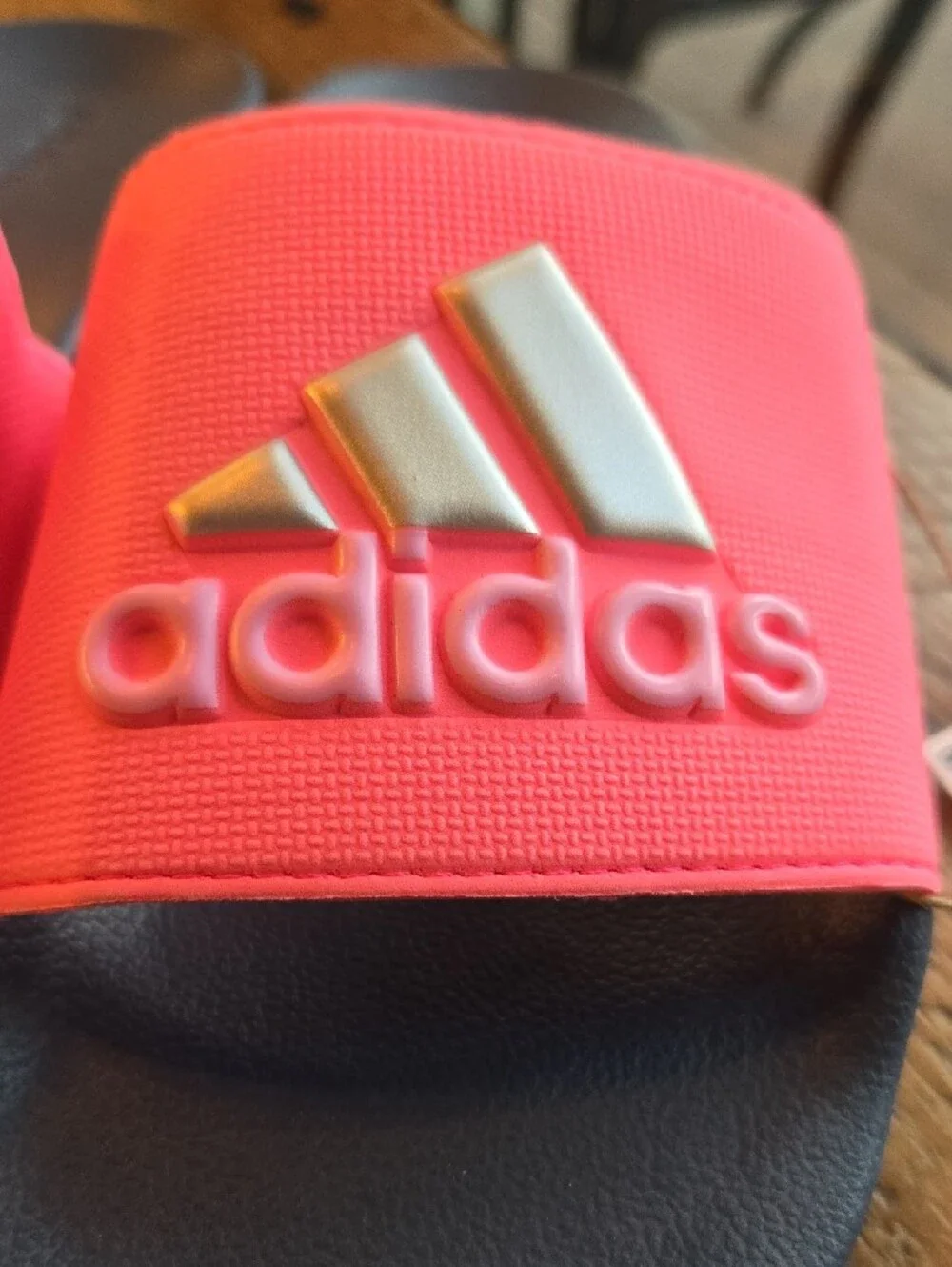 adidas Kids Neon Pink and Navy Slide Sandals Nwt Sz 6 Kids Women